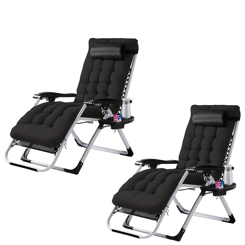 Zero Gravity Recliner with Cup Holder Tray & Detachable Cushion – Foldable Indoor Outdoor Lounge Chair with Adjustable Headrest in Black & Gray (1 or 2 Pack)