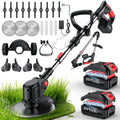 Portable Cordless Electric Lawn Mower - 3-in-1 Trimmer, Edger & Shrub Cutter - Adjustable Height, Rotating Head, 3 Blades, 2 Lithium Batteries - Lightweight Yard Tool for Garden & Patio - Black, Red, Blue & Green - Father's Day Gift
