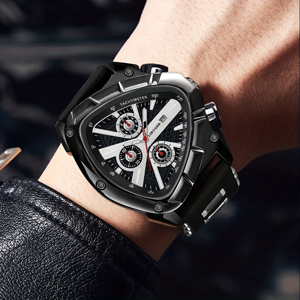 2pcs Men's Watch Set: Sports Triangle Dial Silicone Strap and Retro Square Dial Quartz Watch with Date Display, Casual Dress Watches for Valentine's Day or Father's Day Gift