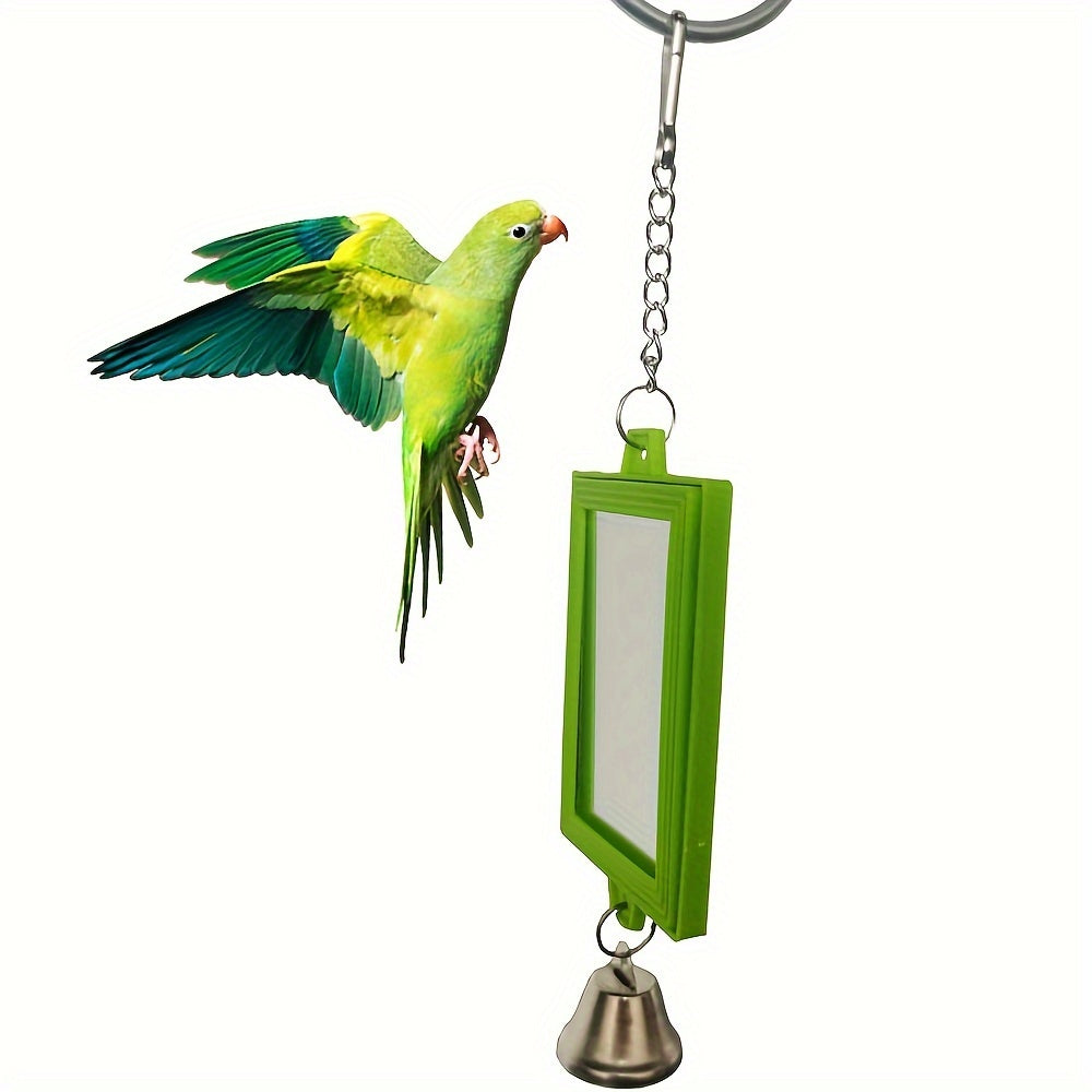 Double-Sided Mirror Parrot Toy for Bird Cage - Square Bird Mirror Cage Decoration & Interactive Toy for Parrots, Parakeets, Cockatiels, Budgies, Lovebirds - Bird Cage Accessory, Random Color, 2.36x8.66in