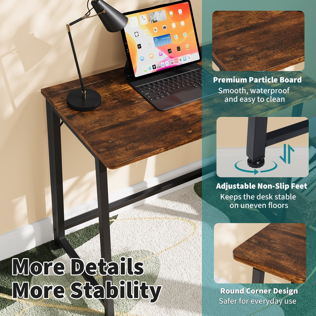 31.5 In Foldable Desk Compact Computer Table Metal Frame Gaming & Writing Workstation for Small Home Office – Black Wood Rust