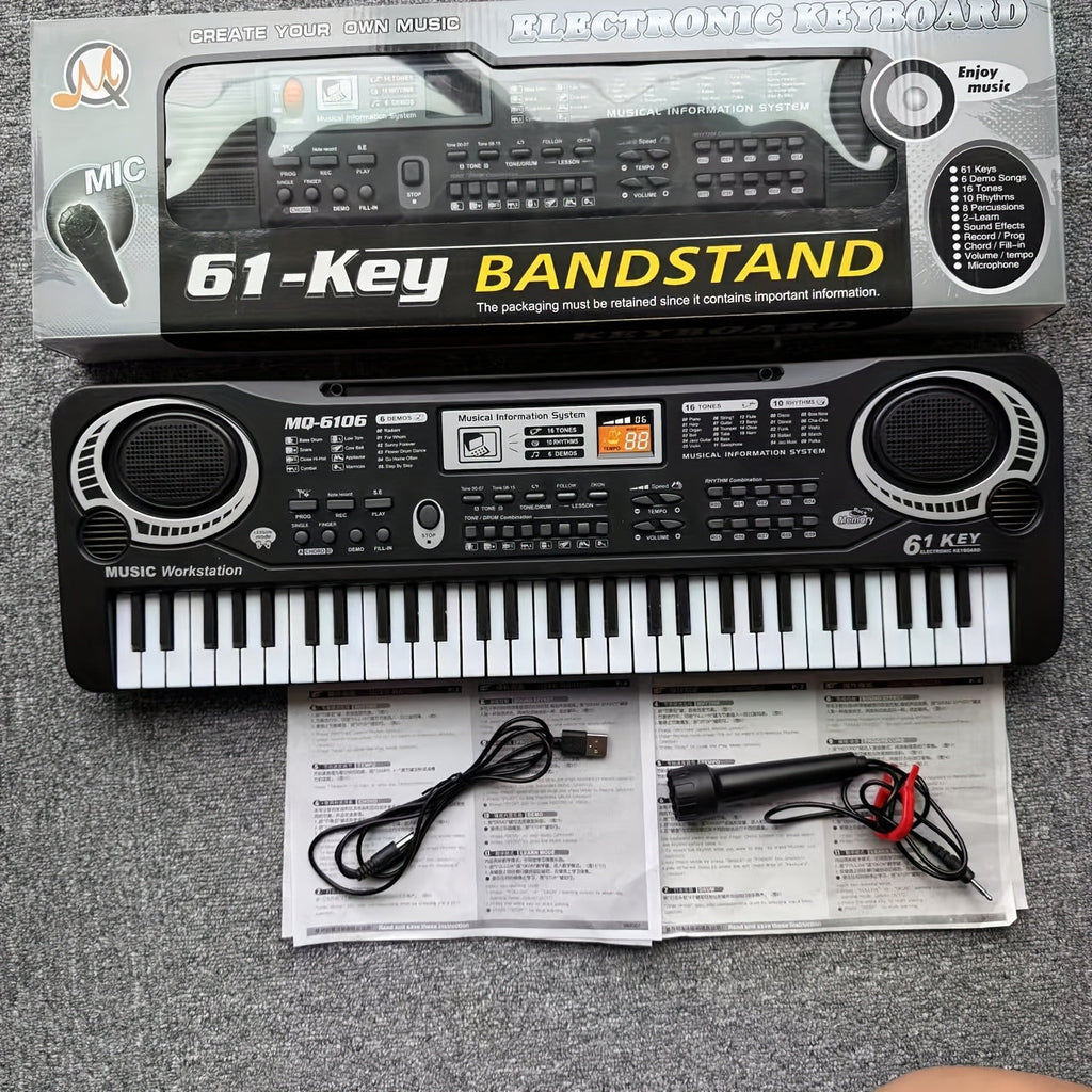 61-Key Electronic Piano Keyboard for Beginners - Built-In Microphone, Music Stand & USB Power, Complete Starter Kit for Kids & Adults, Perfect Birthday Gift for Music Lovers