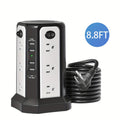 Tower Surge Protector Power Strip, 12 AC Outlets, 5 USB Ports with 18W PD USB-C Fast Charging, 10FT Extension Cord, 1800J Surge Protection, 4 Switches, for Home, Office, Desk, and Dorm Room – Space-Saving Vertical Design