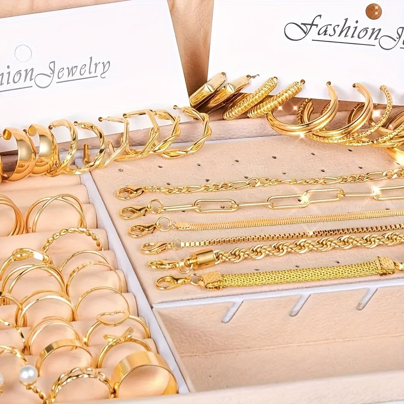 57-Piece Boho Jewelry Set for Women - Bracelets, Rings, Anklets, Earrings, Necklaces, Gold & Silver Elegant Layering Accessories for Daily Wear, Vacation, Beach, Festivals & Gifts