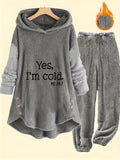Women's Cold Print Teddy 2-Piece Set - Button-Decorated Long-Sleeve Hoodie & Casual Pants for Autumn & Winter - Mixed Colors - S to XXL