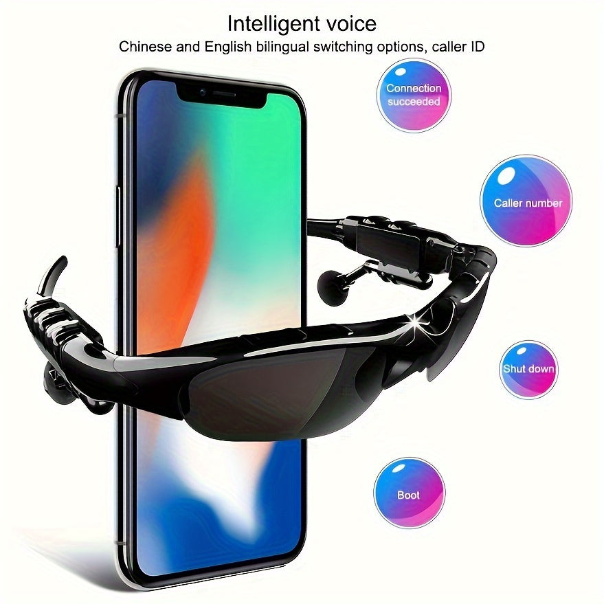 Bluetooth 5.4 Smart Audio Glasses Wireless Headset – Hands-Free Calls & Music, Built-In Condenser Mic, Volume Control, USB Charging, 80mAh Battery, Open-Ear Wearable Tech Eyewear for Men & Women