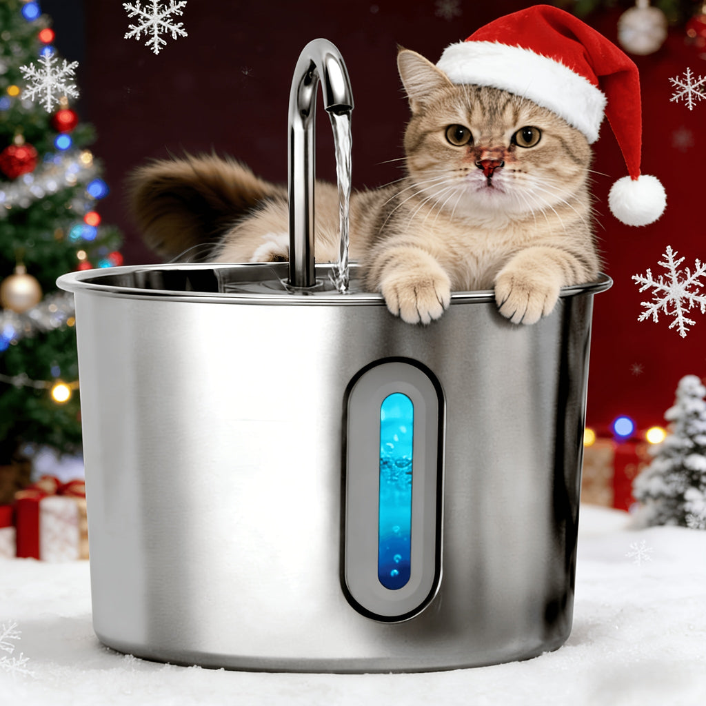 74oz Stainless Steel Cat Water Fountain - Ultra-Quiet USB Pump, Faucet Flow, 3-Stage Filter & Visual Water Level Window, Automatic Pet Water Fountain for Cats and Small Dogs Indoor