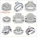 9-Piece Princess Cut Cubic Zirconia Bridal Wedding Ring Set for Women – Stackable Engagement Rings, Classic Jewelry Gift for Girlfriend & Wife