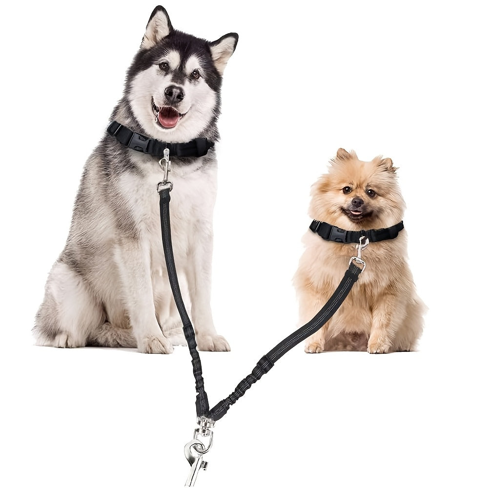 Dual Dog Car Seat Belt for 2 Dogs, No-Tangle Headrest Restraint, Adjustable Bungee Pet Safety Harness for Small, Medium, and Large Dogs for Car Travel