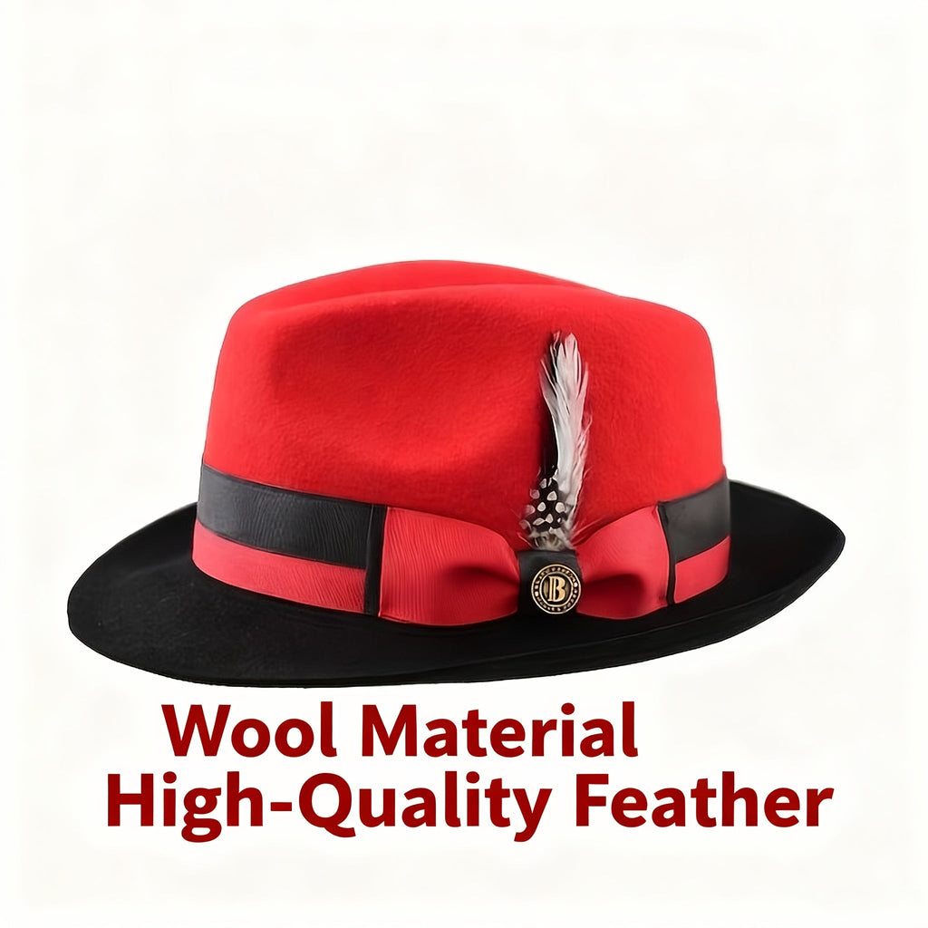 Men's Vintage British Gentleman Top Hat – Cashmere Wool Blend Adjustable 57-60cm, Classic Fall Winter Dress Hat in Black, White, Red, and Yellow, Stylish Gift for Men's Birthdays and Holidays