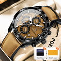 POEDAGAR Men's Waterproof Chronograph Quartz Watch, Luminous Leather Strap – Calendar Date Sports Casual Wristwatch Gift for Men, Black Brown Black