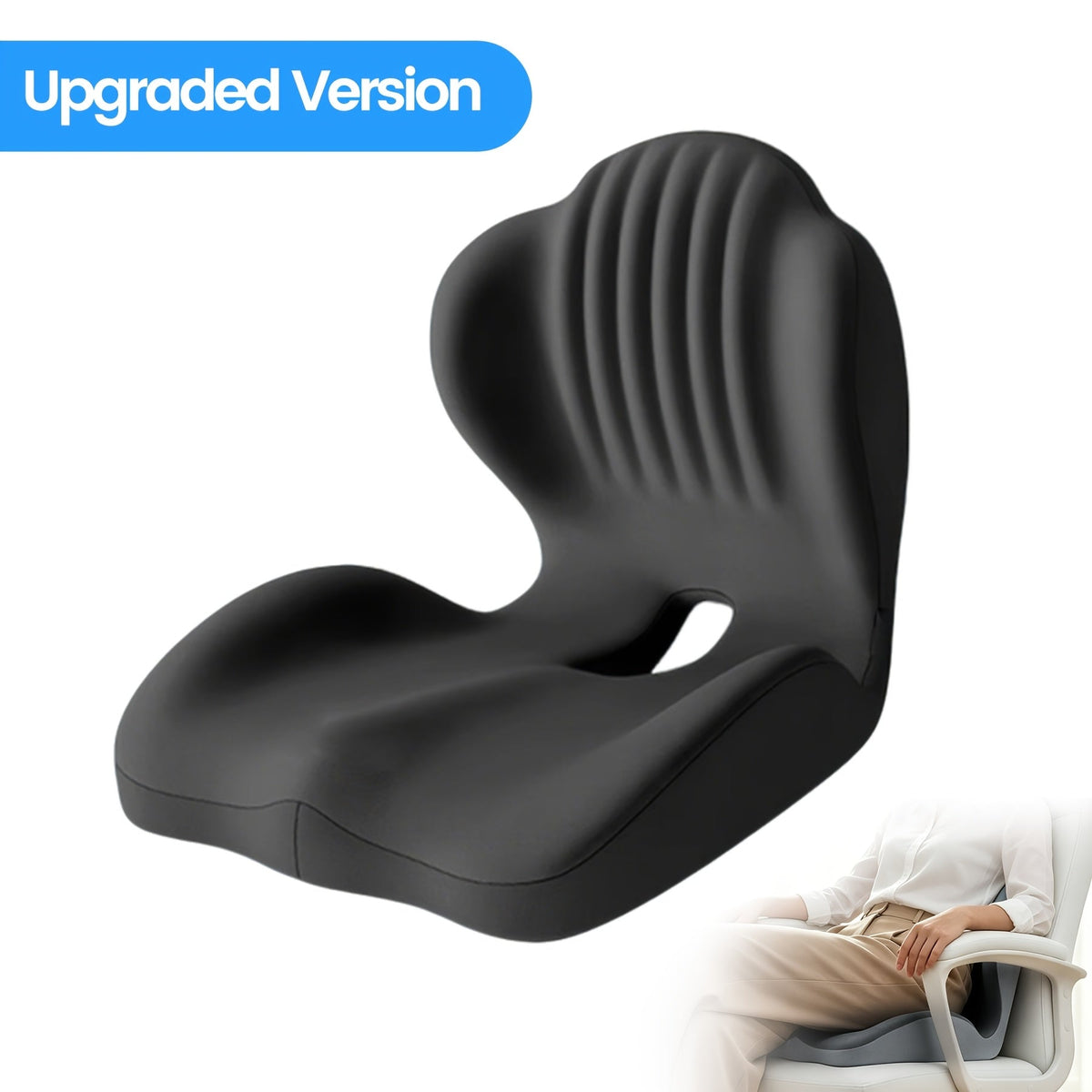 Ergonomic Memory Foam Seat Cushion with Back Support & Breathable Hollow Design – Comfortable Coccyx Cushion for Office Chair, Car Seat, and Long-Term Sitting, Unisex