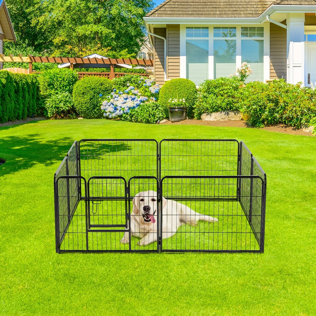 Dog Playpen 8 or 16 Panel DIY Metal Kennel with Door for Large, Medium, and Small Dogs – 24, 32, 40 Inch Indoor/Outdoor Puppy Pen, Easy to Assemble & Move