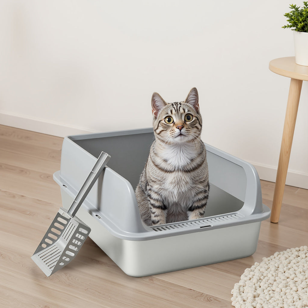 Stainless Steel Cat Litter Box, High-Sided Anti-Leakage Metal Litter Pan with Scoop and Sifting Tray, Rust-Proof, Odor-Resistant, Non-Stick, Easy-Clean Indoor Cat Toilet for Medium to Large Cats