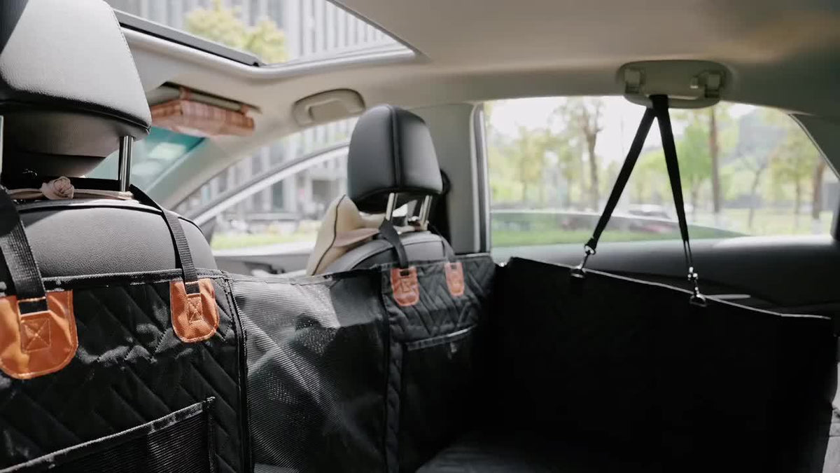 Dog Car Seat Cover with Hard Bottom Back Seat Extender, Holds 400 lbs – Dog Hammock Car Bed with Mesh Window & Storage Pockets for Cars, SUVs, Trucks, and All Breeds