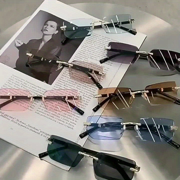 5-Piece Frameless Metal Fashion Glasses Set Unisex Classic Trendy Rimless Eyewear for Men and Women - Summer Party Street Style Photography Holiday Gift