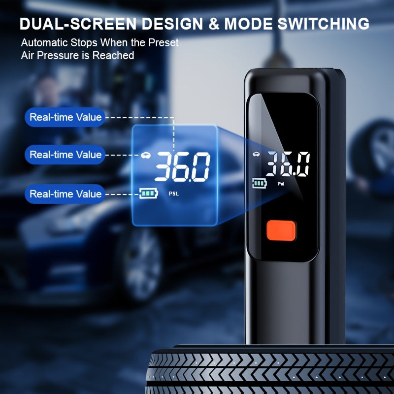 Wireless Portable Tire Inflator Air Compressor with Digital LED Display, Automatic Tire Pressure Detection, USB-C Rechargeable for Car, Bicycle, Motorcycle Tires, and Basketball Inflating