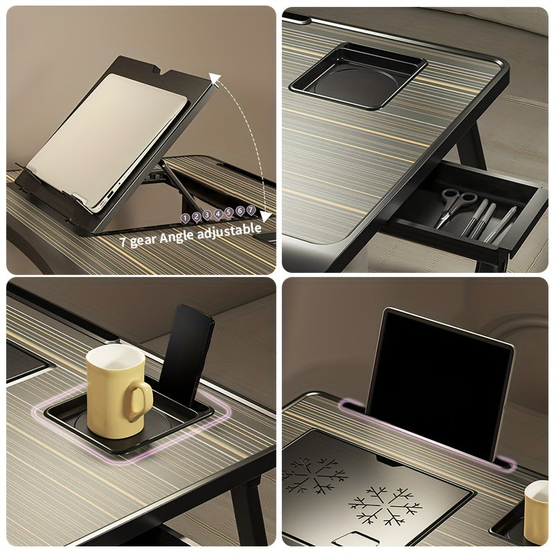 Foldable Laptop Desk for Bed & Couch with Cup Holder, Phone Holder, Drawer, and USB Port – Home Office Breakfast Tray Lap Desk for Working and Watching Movies – 6 Styles
