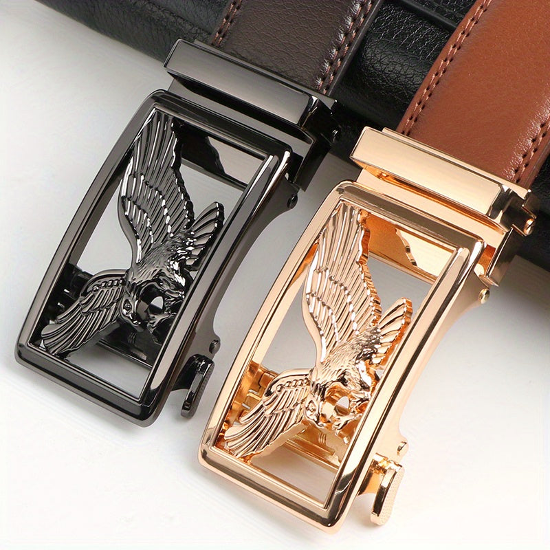 2pcs Men's Genuine Leather Belt Set with Automatic Ratchet Buckle – Adjustable Comfort Fit for 30"-44" Waist, Business & Casual Dress Belts in Black/Light Brown & Black/Dark Brown