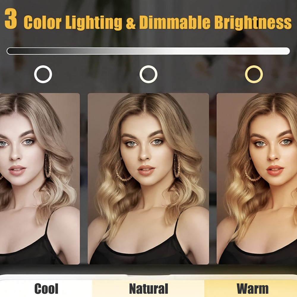 LED Makeup Mirror - Rechargeable Desktop Vanity Mirror with Lights - 3 Light Modes, Touch Control & Adjustable Brightness - Portable Travel Beauty Mirror - White & Pink
