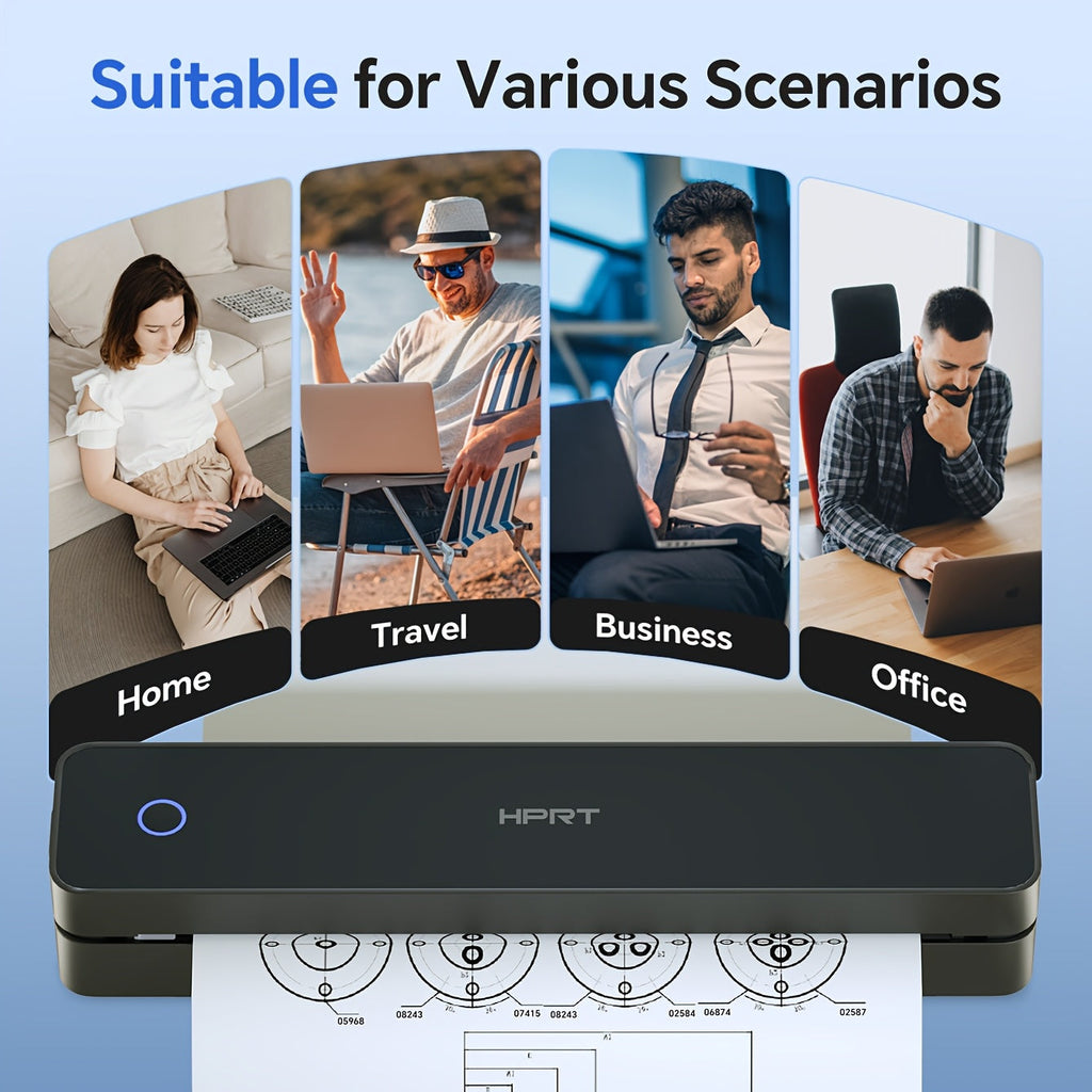 Portable Inkless Wireless Thermal Printer - 203DPI HD, 8.5x11 US Letter & A4, Smartphone & Laptop Compatible - Travel & Home Office - White & Black