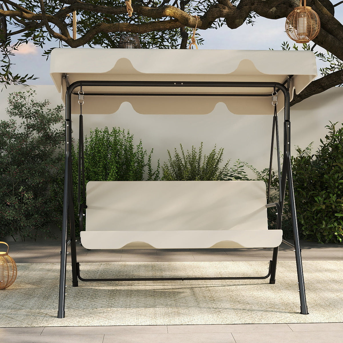 All-Weather Porch Glider Swing with UV-Treated Canopy & Rust-Proof 2-Step Powder-Coated Steel Frame – Quiet Smooth Gliding Outdoor Swing for Patio, Garden & Backyard, Black Beige Brown – Nova Mart