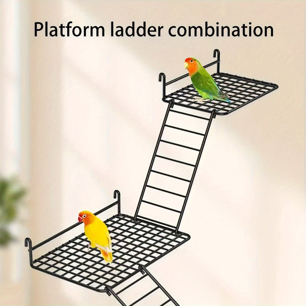 Metal Bird Ladder Climbing Frame - Parrot Perch Stand with Swing Toy for Parakeets, Cockatiels, Lovebirds & Small Birds - Durable Steel, Easy Install, Cage Accessory for Bird Enrichment