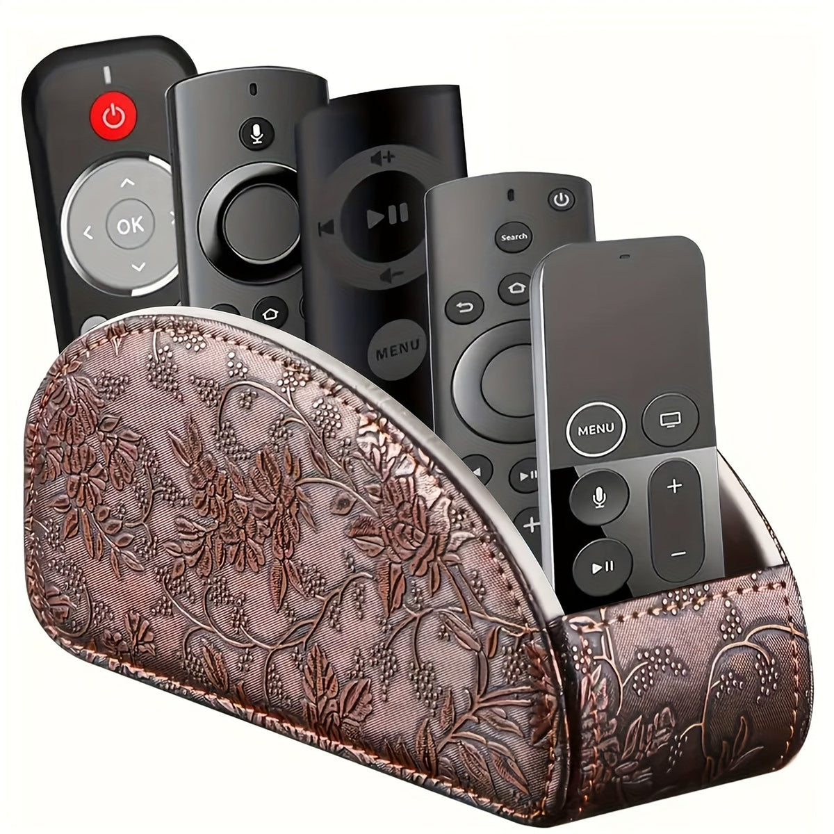 Remote Control Holder with 5 Compartments Desktop Organizer Caddy – Bedside Storage Box for TV Remotes, Pens, Eyeglasses, Office Stationery, and Home Appliance Controllers