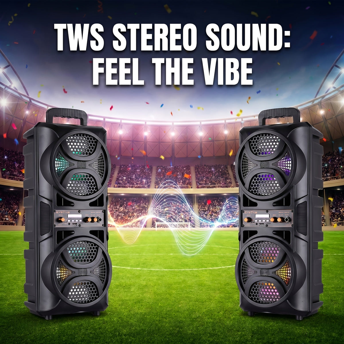 3000W Portable Bluetooth Party Speaker – Dual 6.5'' Subwoofer Stereo Sound, Colorful LED Lights, FM Radio, Microphone Included, TF/USB/AUX Support, Outdoor & Home Party Speaker – Black