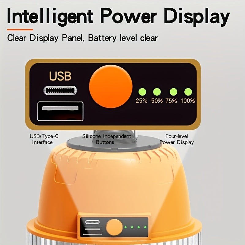 LED Camping Lantern USB Rechargeable with Built-In Power Bank, Ultra-Bright Portable Hanging Tent Light for Camping, BBQ, Patio, and Outdoor Emergency, Charges Mobile Phones, Freestanding & Hanging Design