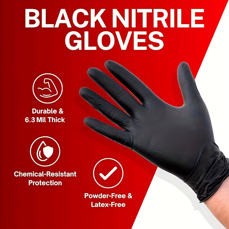 Black Nitrile Disposable Gloves 200 Pack Latex-Free Chemical Resistant High-Density Flexible Fit Industrial Grade for Cleaning, Tattooing, Painting, Car Washing – S M L XL