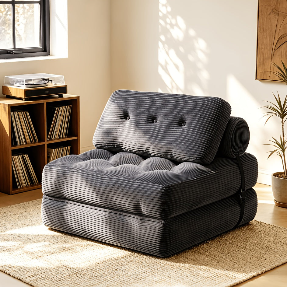 Folding Sofa Bed with Pillow, Convertible Sleeper Chair Fold Out Couch Bed, Foldable Floor Lazy Sofa for Living Room Small Spaces Guest Room Apartment, Comfy Multi-Position Lounger