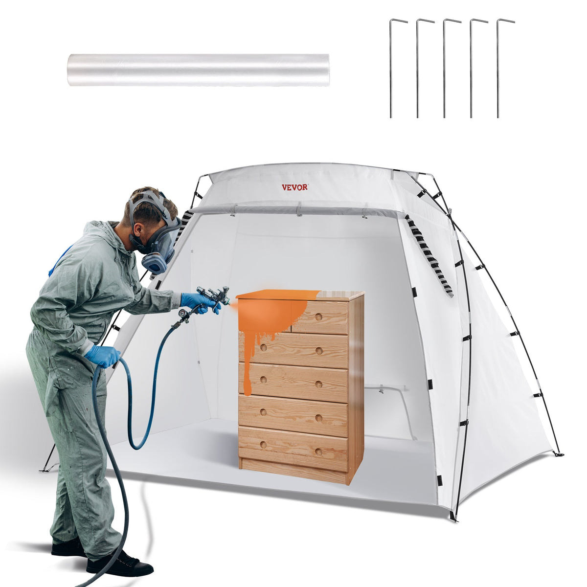 VEVOR Portable Spray Paint Booth Tent - 120"×84"×72" (7.5×5.2×5.2 ft), Pop-Up Paint Shelter, Vented, Stakes & Ropes Included - Furniture, Crafts, Airbrush & DIY Painting