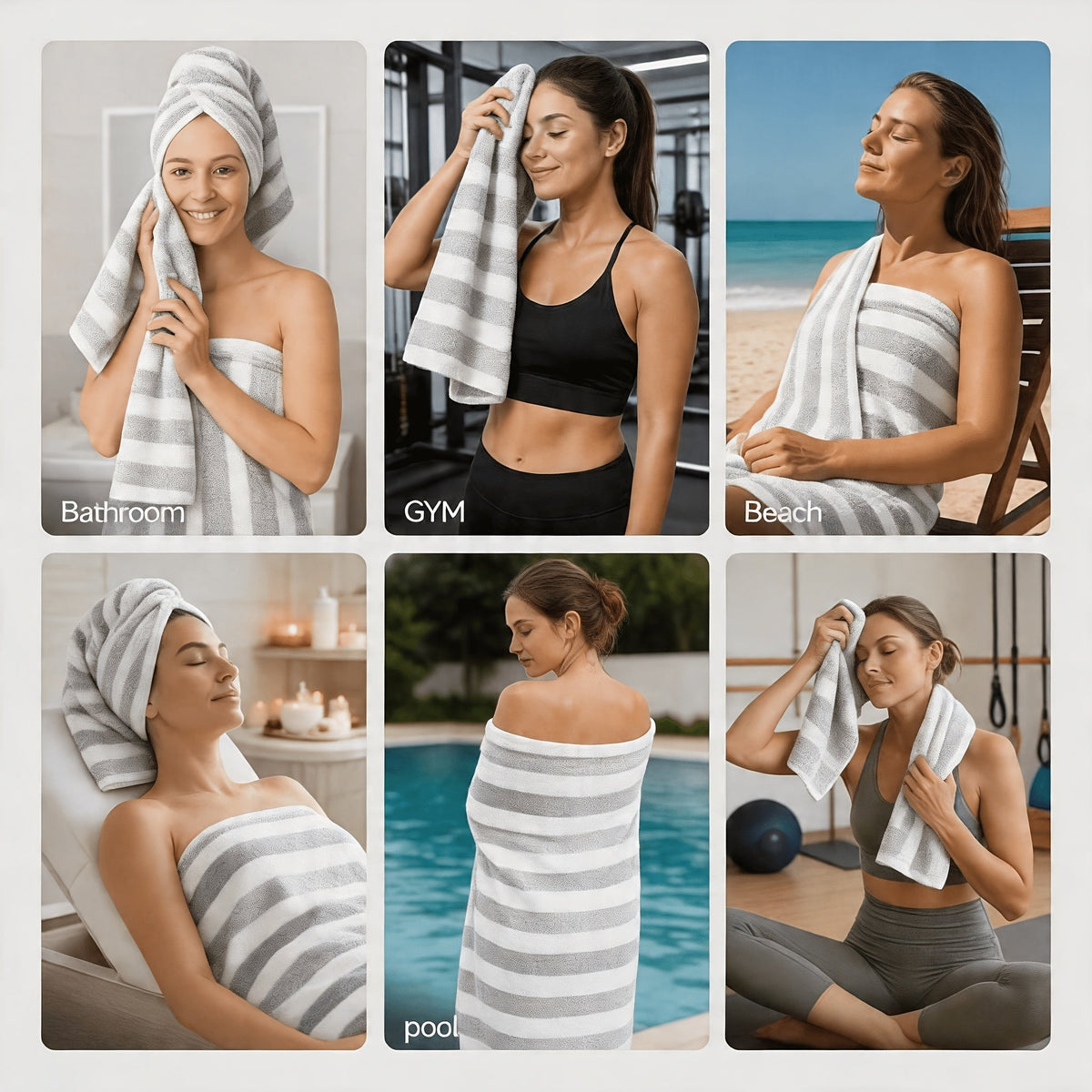 Striped Bath Towel Set, Absorbent, Quick-Dry, Super Soft, Skin-Friendly, 27.6x55.1 Inch, for Home Bathroom, Beach – Available in 1 or 4 Pack, Multiple Colors