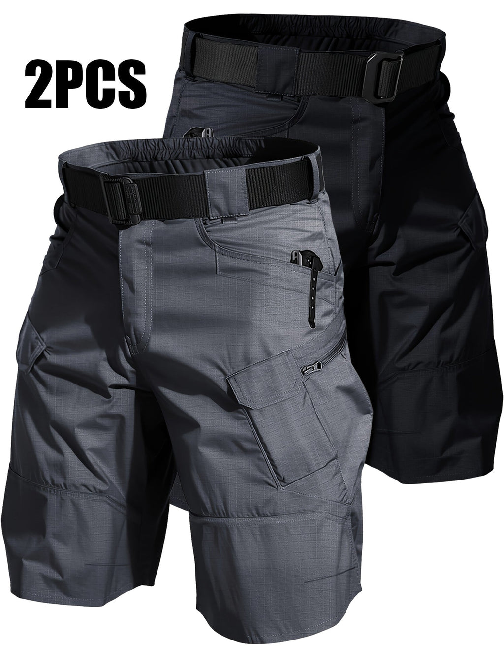 2-Pack Men's Multi-Pocket Cargo Shorts - Durable Relaxed Fit Outdoor Hiking, Camping, Fishing, and Work Shorts, Tactical Utility Bottoms for Men Sizes S-XXXL, Black, Gray, Khaki, Army Green