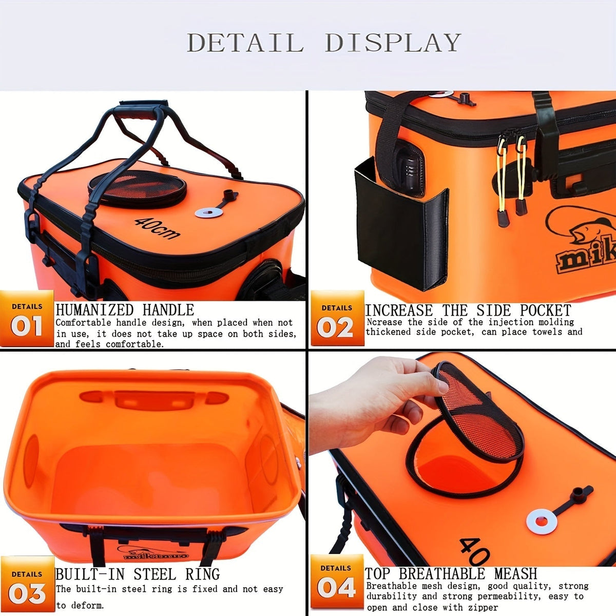 25L Foldable Fishing Bucket, Collapsible EVA Live Fish Bait Container – Portable Multifunctional Outdoor Fish Keeper Bag for Carp & Freshwater Fishing, Gift for Men (Blue/Orange)