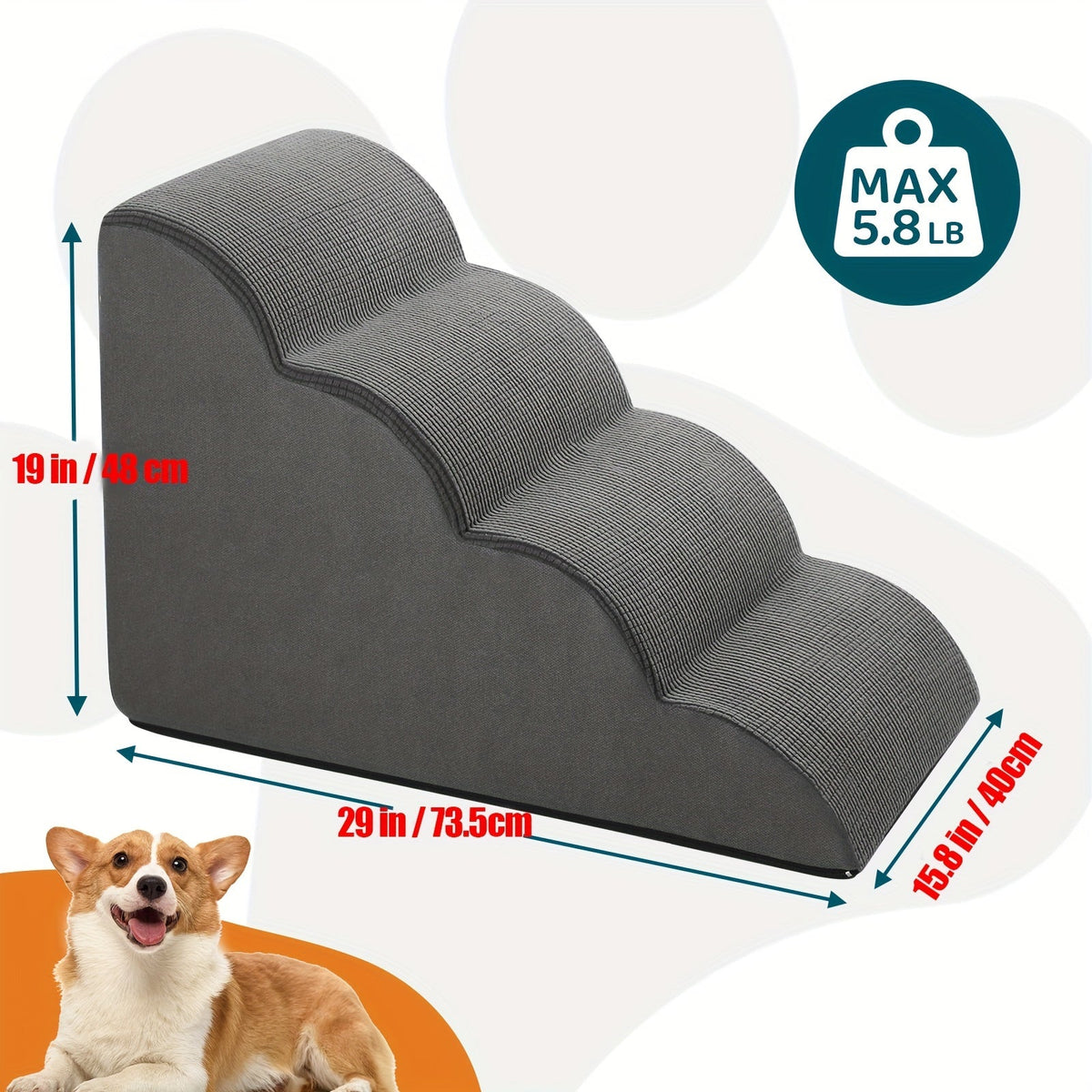 Dog Stairs for Bed & Sofa – Non-Slip Pet Steps 2/3/4 Steps for Small Dogs & Cats, Removable Washable Cover, Orthopedic Ramp for Senior Dogs, Injured Pets & Joint Pain Relief, 5 Colors