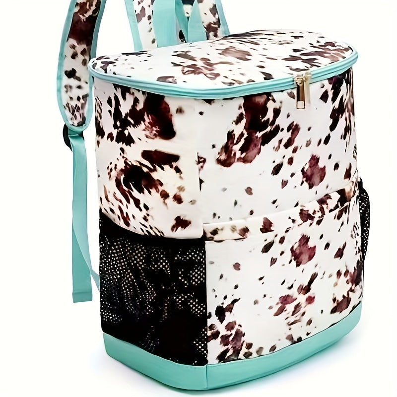 Insulated Cooler Backpack 30-Can Leopard Print with Mesh Pockets & Adjustable Straps - Leakproof Nylon Cooler Bag for Beach, Camping, Picnic, Hiking, Travel, and Daily Use