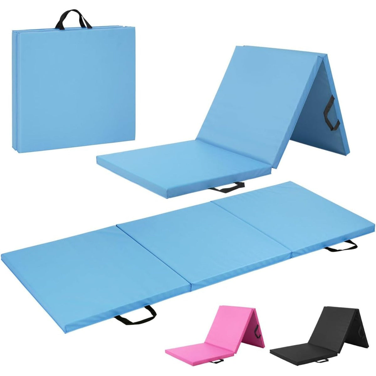 Tri-Fold Exercise Mat, 1.5" Thick with Carrying Handles - High-Density Foam Foldable Gym Mat for Gymnastics, Yoga, MMA, Core Workouts & Stretching, 72" x 24", Easy Storage & Portable