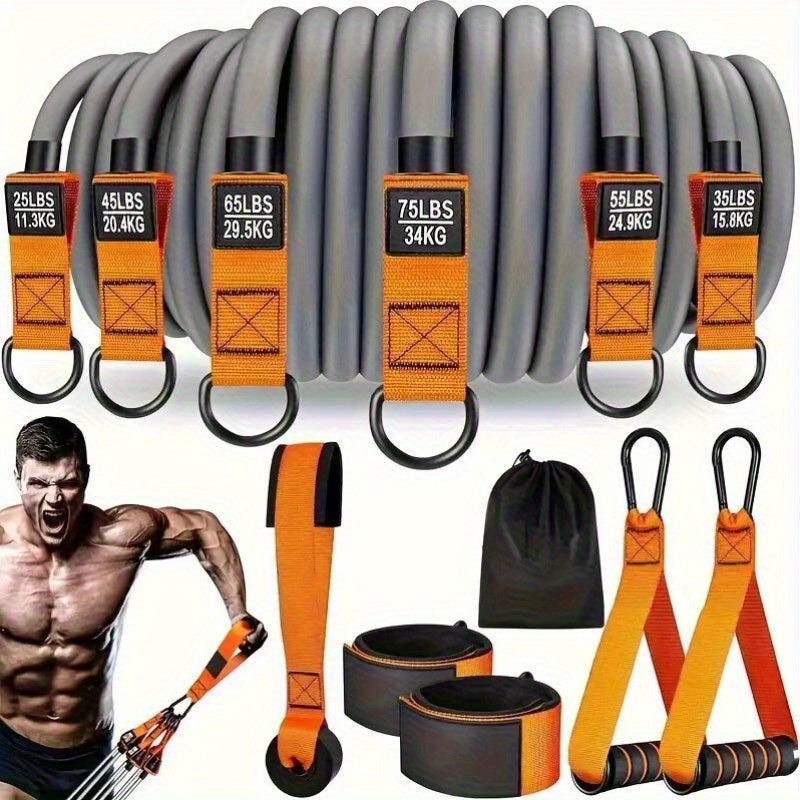 300lb Heavy-Duty Resistance Band Set Home Gym Strength Training Kit with Handles, Door Anchor, and Ankle Straps for Full-Body Workout, Muscle Building, Toning, and Rehabilitation