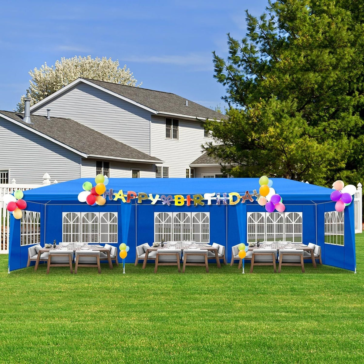 10'x30' Outdoor Party Tent Canopy Gazebo with Removable Sidewalls & Transparent Windows – 50-Person Instant Event Tent for Wedding Birthday Graduation BBQ Beach & Vendors, Black or White