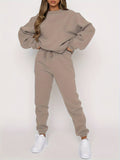 Women's 2-Piece Sweatshirt and Pants Set, Crew Neck Pullover with Elastic Waist Drawstring Joggers, Casual Lounge Suit, Beige/Grey/Black/Navy/Coffee, S-XXL