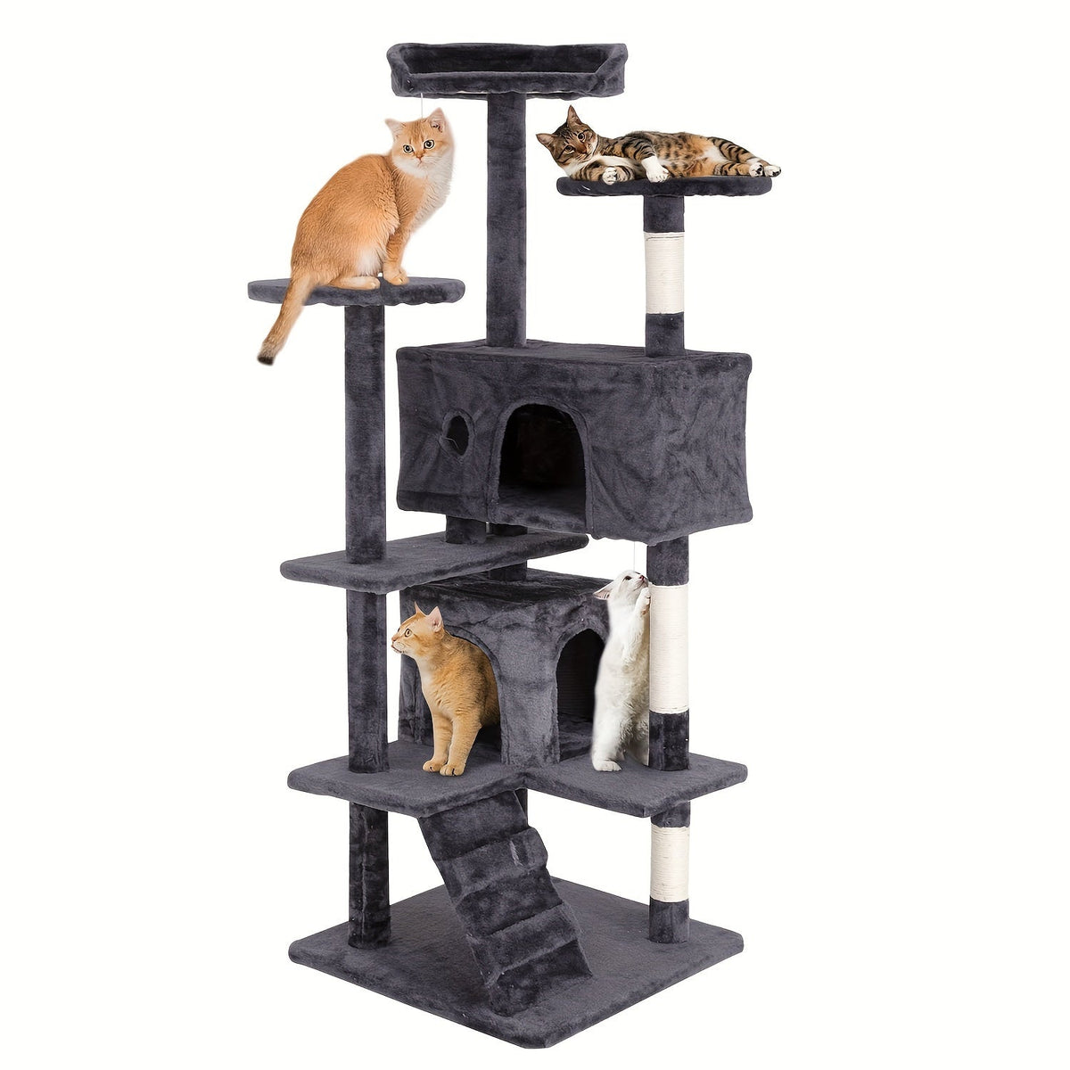 多层猫爬架带猫抓柱 – 室内幼猫活动中心猫屋，易于组装，提供 22/54/60/70 英寸高度及 7 种颜色可选，完美的猫咪礼物