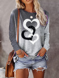 Women's Heart Print Long Sleeve T-Shirt Casual Round Neck Pullover Top Loose Fit Fall Winter Shirt S M L XL XXL Mixed Colors US Ship