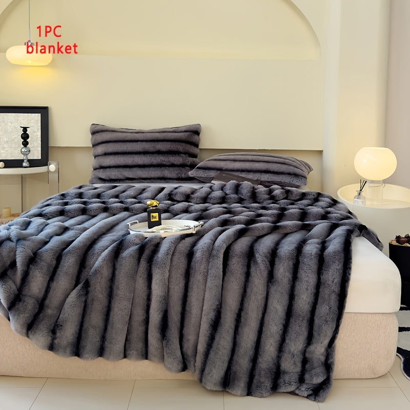 Luxury Thick Striped Plush Blanket – Rabbit-Like Soft Skin-Friendly Warm Throw for Sofa Bed Office & Travel in 6 Colors 3 Sizes