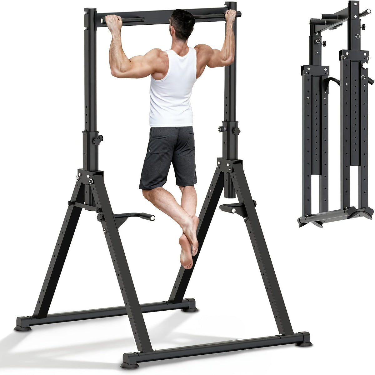 Power Tower Pull Up Bar Dip Station – Adjustable Height 50"-90.6", 330LBS Multi-Function Strength Training Equipment for Men & Women Home Gym, Free Elastic Bands Included