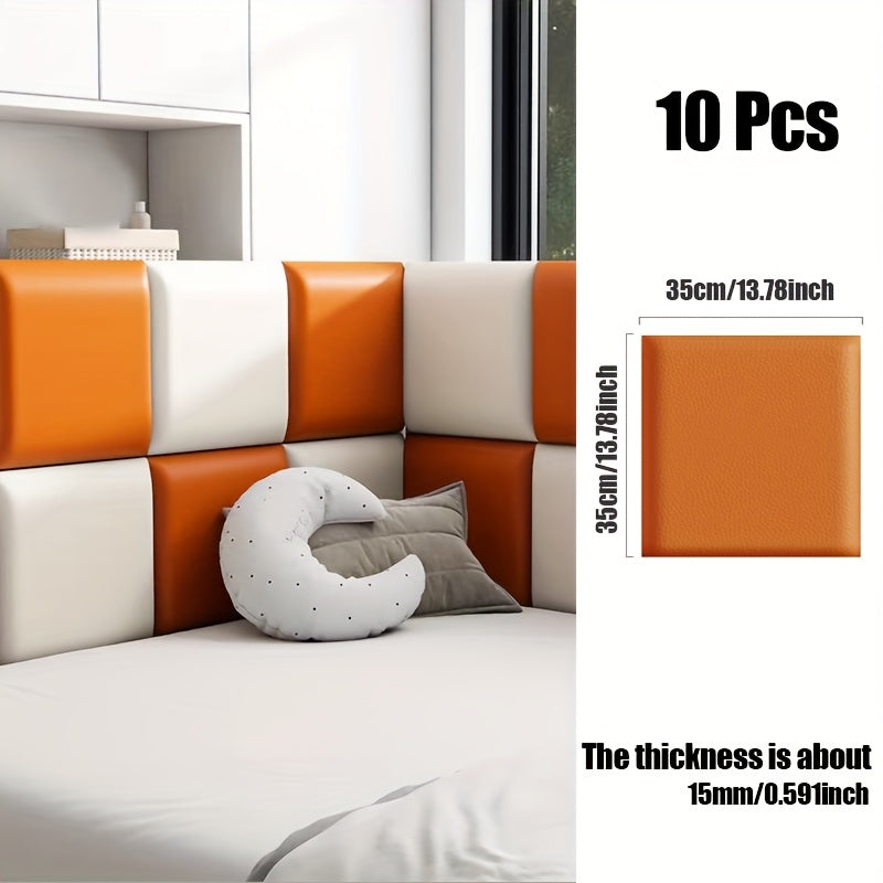 10-Pack 3D Self-Adhesive Soft Leather Wall Panels 35×35 In Peel & Stick Removable Sound Insulation Anti-Collision Waterproof Wear-Resistant – 7 Colors
