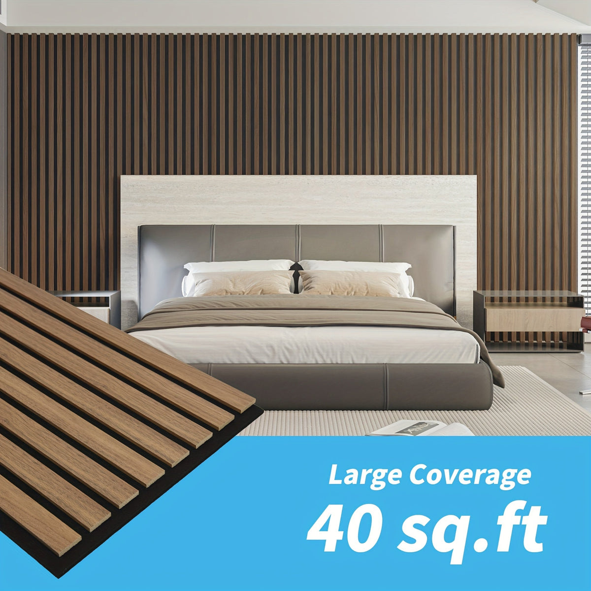 3D Wood-Look Wall & Ceiling Tiles 20-Panel Set (40 Sq Ft), MDF Grille Noise-Insulating Panels 24"x12", Textured Wood Grain Finish, Easy Install, Available in Deep Walnut / Walnut / Oak / Gray Oak