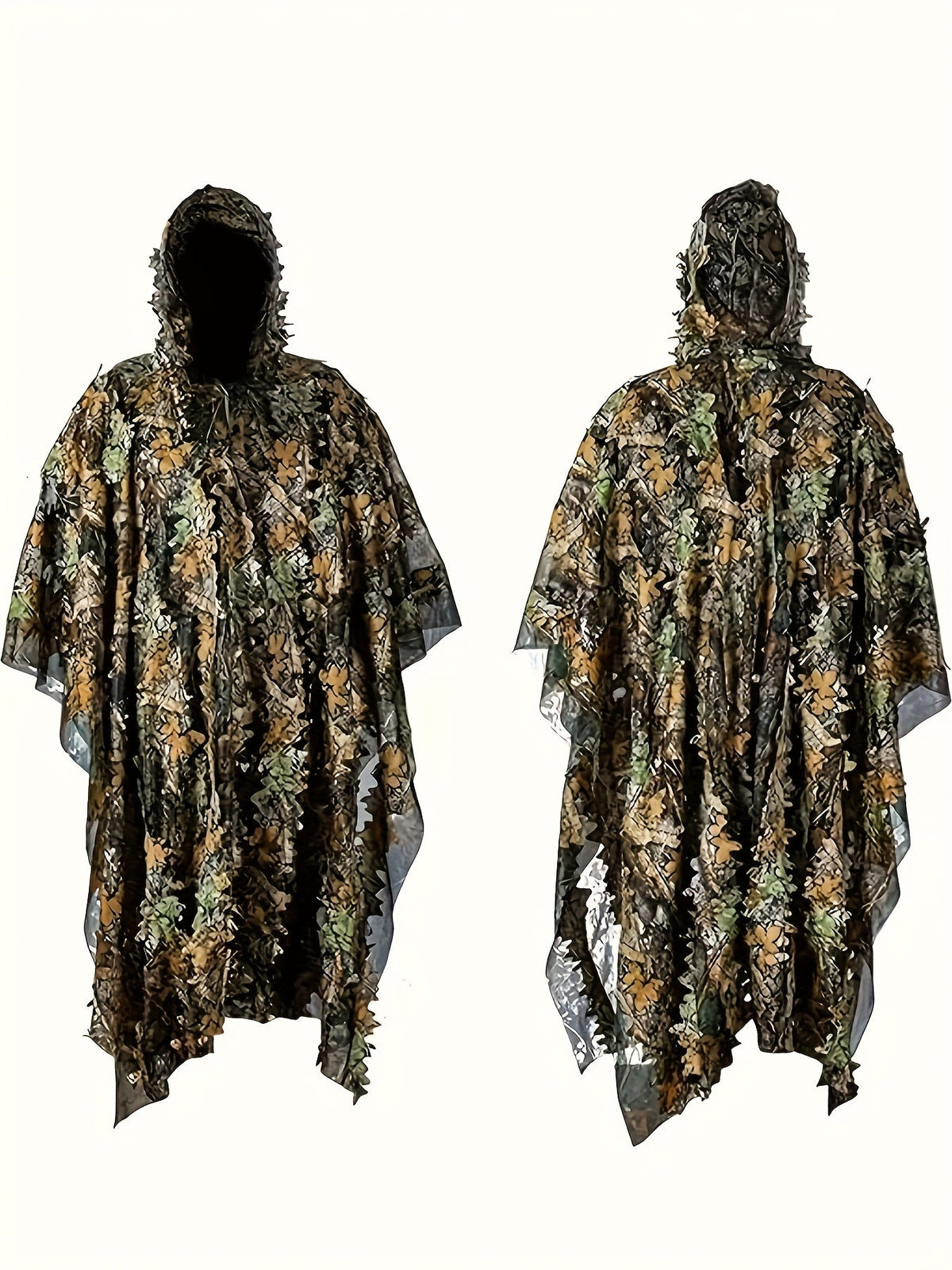 3D Maple Leaf Camouflage Ghillie Suit with Net Hood - One Size Fits S-XL Camo Hunting Suit for Deer Turkey Hunting, Bird Watching, Airsoft, Paintball, Survival Games, Wildlife Photography (Fern Green)