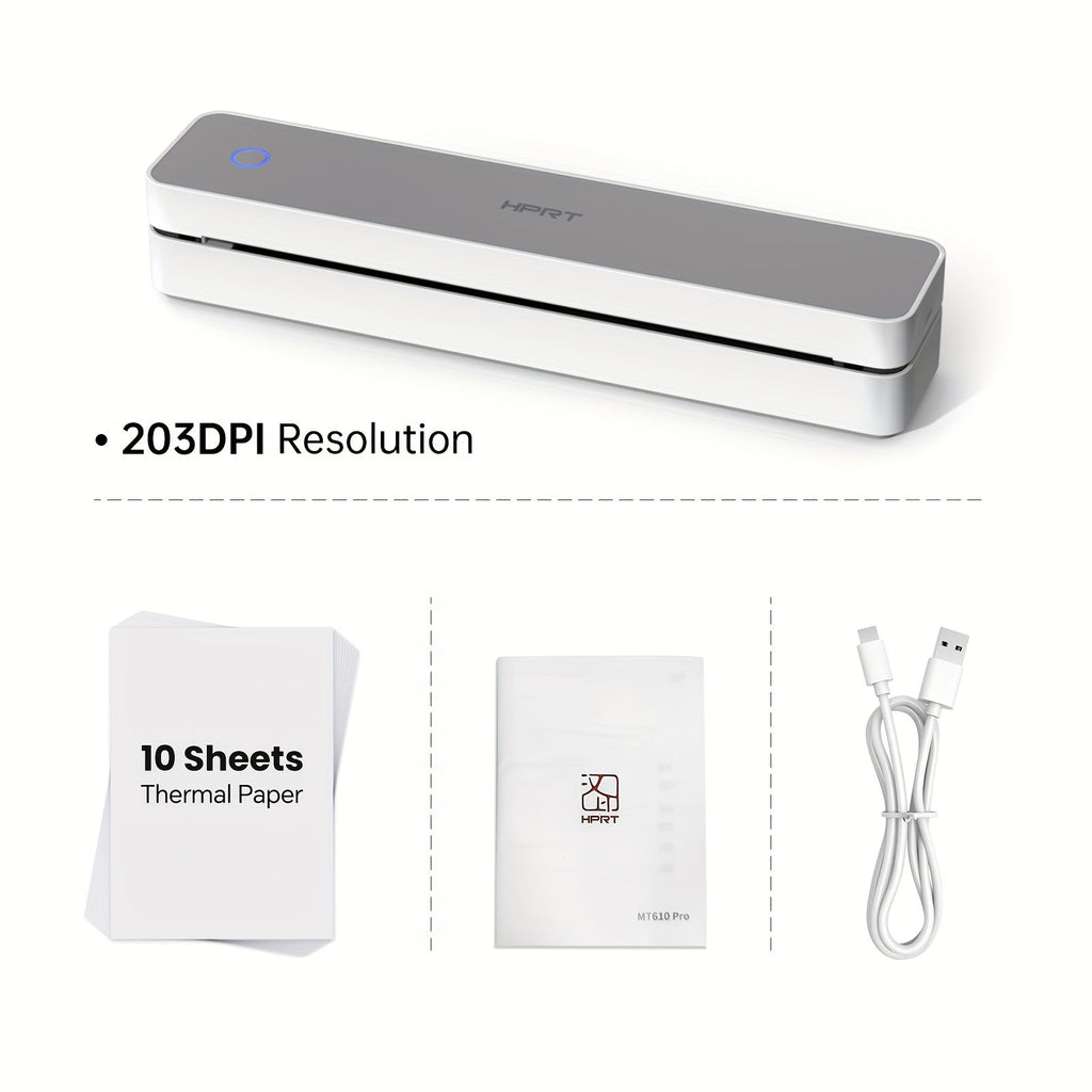 Portable Inkless Wireless Thermal Printer - 203DPI HD, 8.5x11 US Letter & A4, Smartphone & Laptop Compatible - Travel & Home Office - White & Black